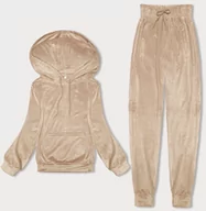 Bluzy damskie - Welurowy dres damski z kapturem jasny beż (8C1175-159) - J STYLE - miniaturka - grafika 1