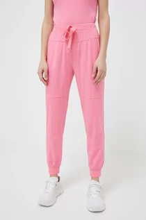 Spodnie damskie - Deha spodnie dresowe bawełniane kolor fioletowy gładkie - grafika 1