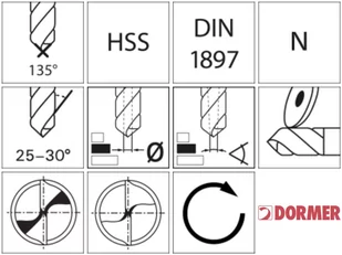 Wiertło krót.HSS DIN1897N10,9mm 135G typ N 2,5xD A02210.9 TiN Tip Dormer (5 szt.) - Wiertła - miniaturka - grafika 4