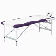 Stoły i łóżka do masażu - VidaXL 2-strefowy, składany stół do masażu, aluminium, biało-fioletowy - miniaturka - grafika 1