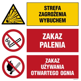 OI025 STREFA ZAGROŻENIA WYBUCHEM, ZAKAZ PALENIA, ZAKAZ UŻYWANIA OTWARTEGO OGNIA, FN - FOLIA SAMOPRZYLEPNA; (700X700MM) - Tablice BHP - miniaturka - grafika 1