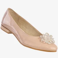 Baleriny - Baleriny Damskie Skórzane Z Kwiatem Eleganckie Buty Pudrowy Róż Burzyński 138LAN Różowy 37 - miniaturka - grafika 1
