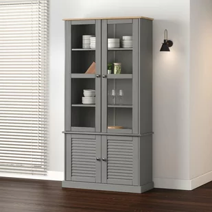 vidaXL Witryna VIGO, szara, 85x35x170 cm, lite drewno sosnowe - Półki do salonu - miniaturka - grafika 1