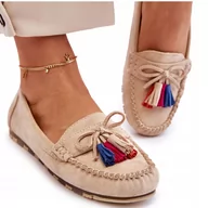 Mokasyny damskie - Mokasyny Klasyczne Stylowe Modne Wsuwane Zamszowe Z Kokardą Damskie Skórzane Z Ozdobą Wygodne Miękkie Lekkie Eleganckie Z Frędzlami Beżowe 37 - miniaturka - grafika 1
