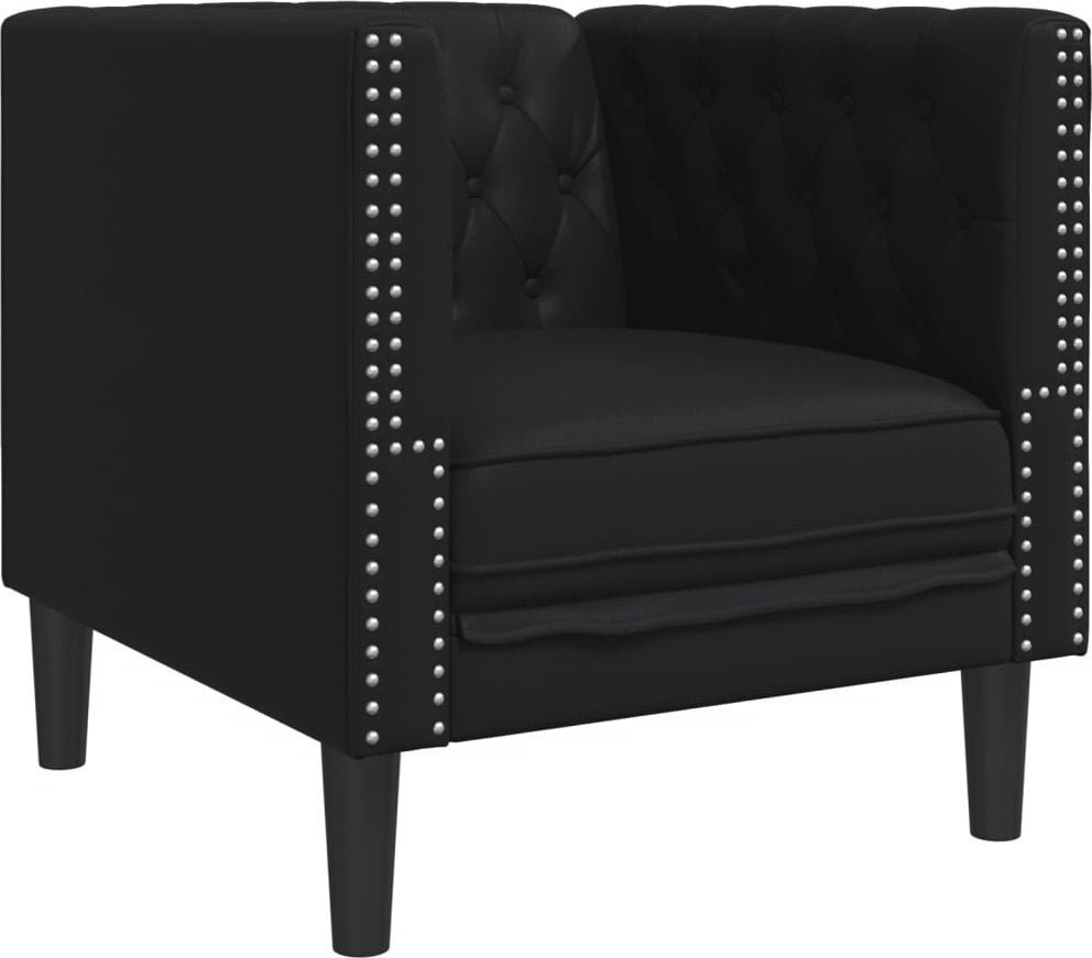 vidaXL Fotel Chesterfield, czarny, tapicerowany sztuczną skórą