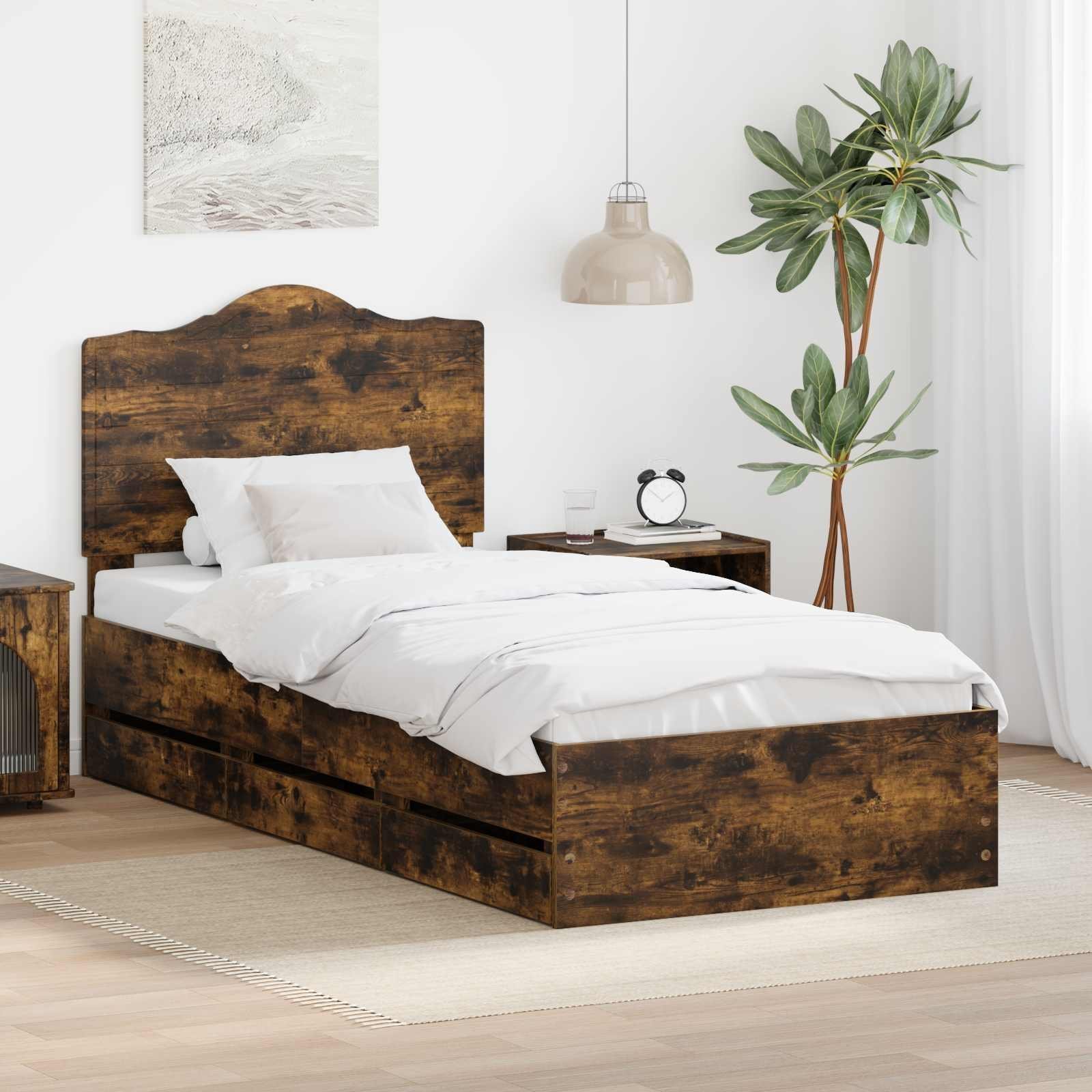 vidaXL Ramka łóżka Dąb wędzony 98,5 x 200 cm Drewno inżynieryjne