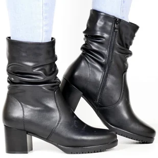 DAMSKIE BOTKI SKÓRZANE NA OBCASIE SERGIO LEONE 25289 CZARNE - Botki damskie - miniaturka - grafika 1