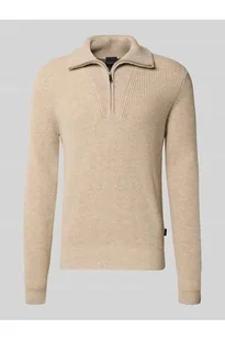Sweter z mieszanki wełny z kołnierzem i detalem z logo - Bugatti - Swetry męskie - miniaturka - grafika 1