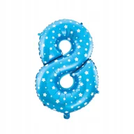 Balony i akcesoria - BALON FOLIOWY CYFRA 8 NIEBIESKI W GWIAZDKI 80 CM DEKORACJA NA URODZINY - miniaturka - grafika 1