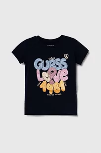 Guess t-shirt dziecięcy kolor granatowy - Koszulki dla dziewczynek - miniaturka - grafika 1