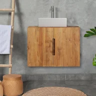 Szafki łazienkowe - Szafka łazienkowa wisząca z drewna tekowego - 80 cm - SAWAN - miniaturka - grafika 1
