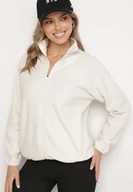 Bluzy damskie - Jasnobeżowa Bluza na Suwak o Prostym Kroju ze Stójką i Kieszeniami Esamira - miniaturka - grafika 1