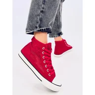 Trampki damskie - Ażurowe trampki za kostkę Red czerwone - Inna marka - miniaturka - grafika 1