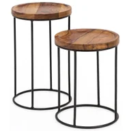 Ławy i stoliki kawowe - Stolik kawowy WOHNLING Design WL5.661 metalowy stolik boczny Sheesham zestaw 2 małych stolików, stolik kawowy zestaw 2 drewnianych stolików, stolik do salonu z litego drewna metalowa rama, wąski stolik do przechowywania sofy - miniaturka - grafika 1