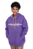 Bluzy damskie - Trendyol Bluza damska z kapturem z sloganem oversize, Fioletowy, M - miniaturka - grafika 1