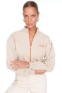 TRENDYOL Damska bluza stojąca z kołnierzykiem, podkreślająca figurę, beżowy, M - Bluzy damskie - miniaturka - grafika 1