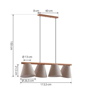 Lampa wisząca Lucande Jinda, drewno, Samt, szary - Lampy sufitowe - miniaturka - grafika 2