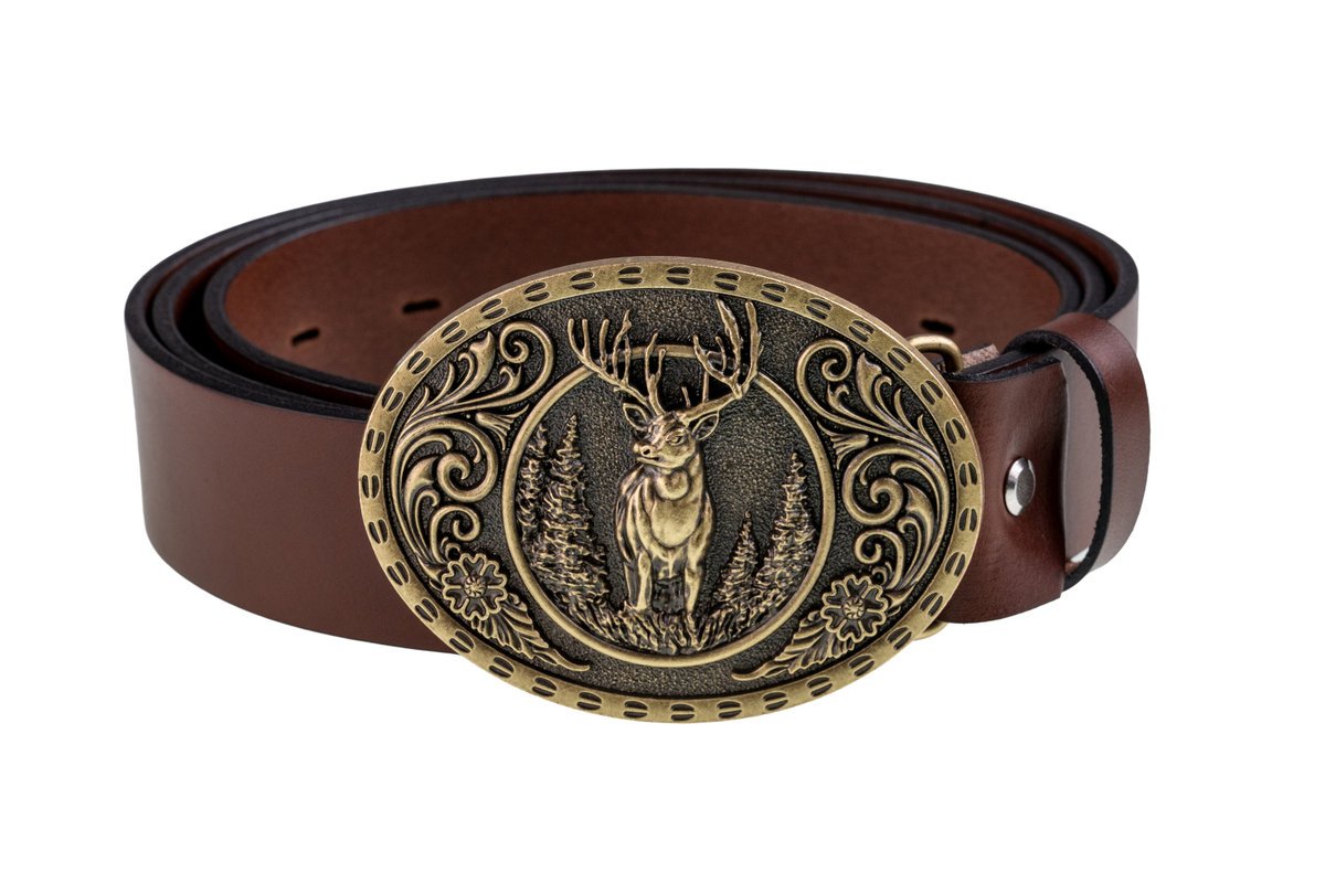 Pasek skórzany BÓR HUNTER ELEGANCE - Ornate Deer Gold -120