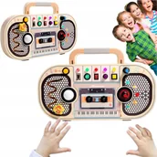 Zabawki sensoryczne - TABLICA MANIPULACYJNA Z DREWNA ELEKTRYCZNA LED DISCO 12w1 Z PIOSENKAMI - miniaturka - grafika 1