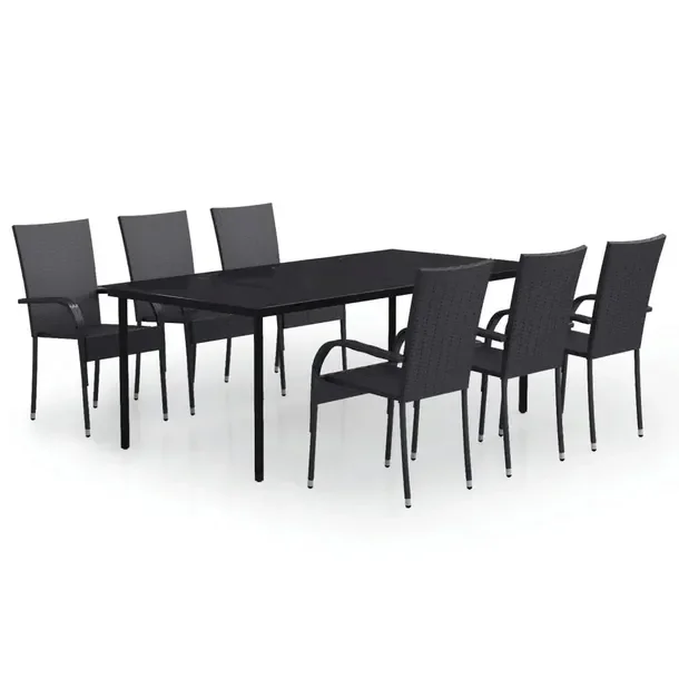 Zestaw Mebli Ogrodowych Rattan PE Czarny, Stół 200x100x74cm, Krzesła 55,
