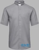 Szaty liturgiczne - Koszula kapłańska z koloratką, krótki rękaw jasnoszara - miniaturka - grafika 1