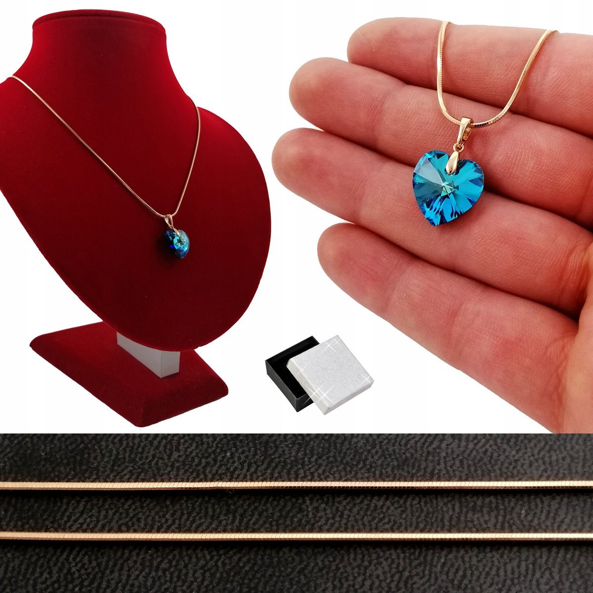 Złoty Naszyjnik Serce Bermuda Blue 35Cm Prezent