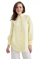 Bluzki damskie - DeFacto Damska bluzka z długim rękawem, koszula z guzikami, do noszenia na co dzień, żółty, XL - miniaturka - grafika 1