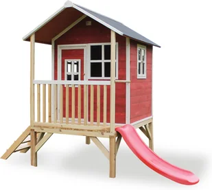 Exit Domek drewniany dla dzieci ze zjeżdżalnią Loft 300 - czerwony - Place zabaw - miniaturka - grafika 1