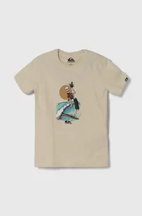 Quiksilver t-shirt bawełniany dziecięcy NEVERENDINGSURF kolor beżowy z nadrukiem - Koszulki dla chłopców - miniaturka - grafika 1