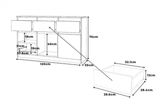 Komoda Drewniana 3 Szuflady 120cm Nowoczesna Szafka Pojemna Rtv Dąb Wotan - Szafki RTV - miniaturka - grafika 1