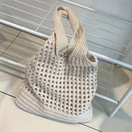 Inne - TEMU 1 sztuka Damska Torba w Stylu Boho z Pleczeniem, Codzienna Tkaninowa Torba na Ramię z Stałym Paskiem, Duża Pojemność, Otwarty Design, - miniaturka - grafika 1