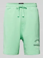 Spodnie sportowe męskie - Szorty z dzianiny dresowej z nadrukiem z logo i napisem - miniaturka - grafika 1