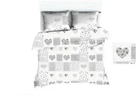 Pościel - Extrapościel Pościel bawełniana 140x200 1646E biała serca paczłork szary 1108N - miniaturka - grafika 1