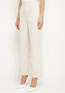 Spodnie damskie - Ciemnobeżowe Szerokie Klasyczne Spodnie Cygaretki Ulea - miniaturka - grafika 1