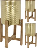 Kwietniki - Vilde Doniczka metalowa, złota, na drewnianym stojaku, kwietnik, osłonka na rośliny, kwiaty, 50 cm 339251-M - miniaturka - grafika 1