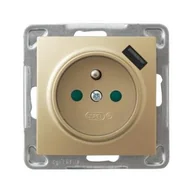 Gniazdka elektryczne - Gniazdo pojedyncze Ospel Impresja GP-1YZPUSB/m/28 z uziemieniem z przesłonami z ładowarką USB 2,1A złoty metalik - miniaturka - grafika 1