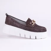 Mokasyny damskie - Mokasyny damskie ażurowe GOODIN GD-FT-127 skóra zamsz ażurek lekkie brąz 36 - miniaturka - grafika 1