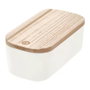 Biały pojemnik z pokrywką z drewna paulownia iDesign Eco, 9x18,3 cm - Pudła i pojemniki do przechowywania - miniaturka - grafika 1