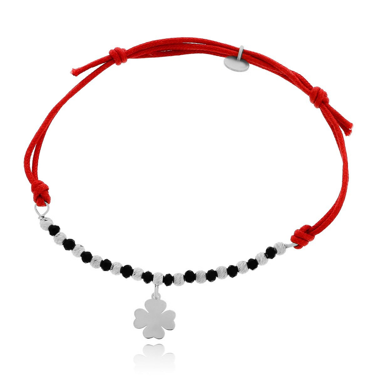 Srebrna bransoletka czerwony sznurek koniczynka pr. 925