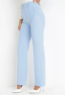 Spodnie damskie - Niebieskie Garniturowe Spodnie z Wysokim Stanem i Szerokimi Nogawkami Abigaille - grafika 1