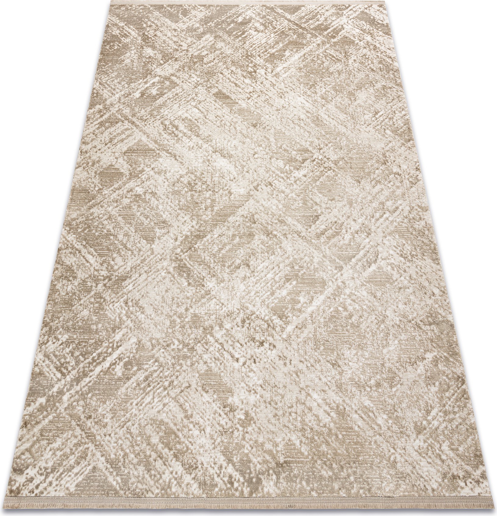 Dywan DUKE 51541 beż - Geometryczny, strukturalny, bardzo miękki, frędzle beżowy 160x220 cm
