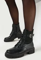 Botki damskie - Czarne Botki Workery w Rockowym Stylu z Ozdobną Sprzączką Elviratte - miniaturka - grafika 1