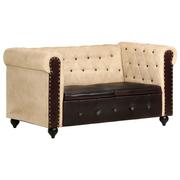 Sofy i kanapy - vidaXL 2-osobowa sofa Chesterfield, brązowa, skóra naturalna - miniaturka - grafika 1