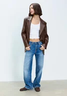 Marynarki i żakiety damskie - Stradivarius Żakiet ze sztucznej skóry Brązowy M - miniaturka - grafika 1