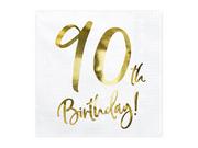 Dekoracje i nakrycia stołu na imprezę - PartyDeco Serwetki "90th Birthday złote urodziny" białe 33 cm 20 szt SP33-77-90-008 - miniaturka - grafika 1