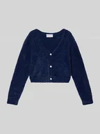 Swetry dla dziewczynek - Kardigan o kroju regular fit z obszyciem ozdobnymi kamieniami - miniaturka - grafika 1