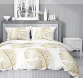 Pościel - Pościel bawełniana 160x200cm BIAŁA W ZŁOTE LIŚCIE - miniaturka - grafika 1