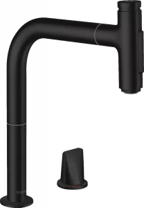 HANSGROHE 73818670 Metris Select M71 2-otworowa jednouchwytowa bateria kuchenna 200, wyciągana wylewka, 2jet, sBox, mat czarny - Baterie kuchenne - miniaturka - grafika 1