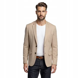 Elegancka męska marynarka z rayonem beżowa Ombre OM-BLZB-0135 V2 roz. XL - Marynarki męskie - miniaturka - grafika 1
