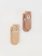 Skarpetki dla dzieci - Reserved - Skarpetki antypoślizgowe 2 pack - brązowy - miniaturka - grafika 1